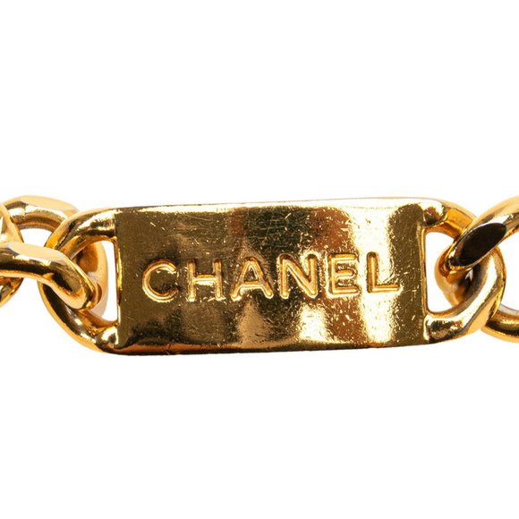 Vintage Chanel logo plate chain belt, gold plated, women\'s.